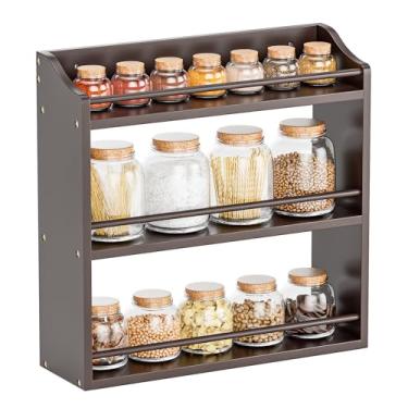 Imagem de STELLSTAR Porta-temperos para bancada, organizador de frascos de tempero de bambu, prateleira montada na parede, 40 cm L x 12,6 cm P x 40 cm A (marrom)