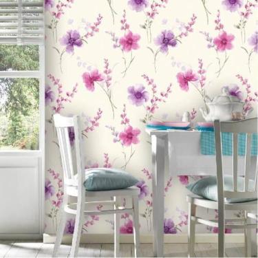 Imagem de Papel de Parede Floral Lilás e Rosa - Inove Papéis de Parede