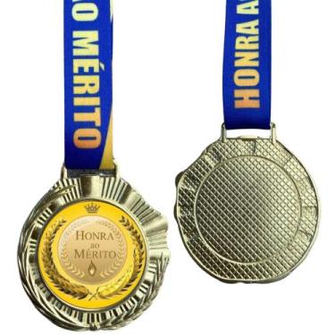 Imagem de Kit 5 Medalhas, Medalha Personalizada Honra ao Mérito, 58mm, com Cordã
