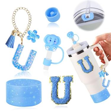 Imagem de AiScrofa Conjunto de acessórios de copo para copo stanley de 850 g 1134 g com alça, incluindo pingentes de iniciais, tampa de palha, bota, adesivo, tampa de silicone à prova de derramamento, decoração