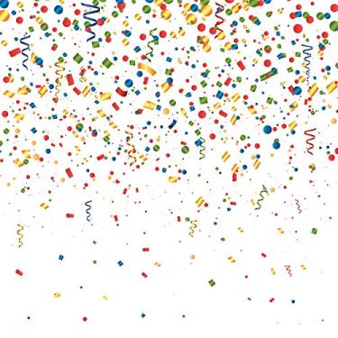 Imagem de Pano de fundo de cabine de fotos de feliz aniversário - Decoração de festa de confetes coloridos para crianças e adultos (1,8 m x 1,8 m)