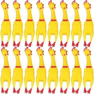 Imagem de Pacote com 16 brinquedos de borracha para cães de galinha gritando galinha grande amarelo espremer galinha barulhento brinquedos duráveis para animais de estimação mastigar presentes novidade brinquedo (15 polegadas)