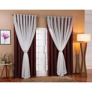 Imagem de Cortina Voil Blackout 6,00x2,50 Marrom/Branco