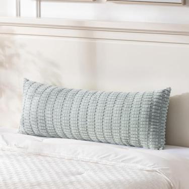 Imagem de Fancy Homi Capas de almofada decorativa lombar de corpo longo cinza azul 50 x 137 cm para cama sofá quarto banco, fronha lisa retângulo de veludo cotelê macio, decoração de quarto boho rústica fazenda