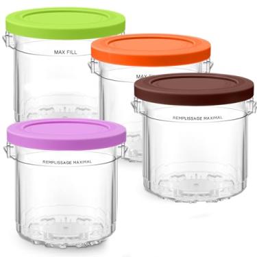 Imagem de SLLFLY para canecas e tampas ninja creami, pacote com 4, compatível com ninia nc299amz e nc300s series cremoso lce cream maker, copos de 16 onças, sem bpa e próprio para máquina de lavar lou