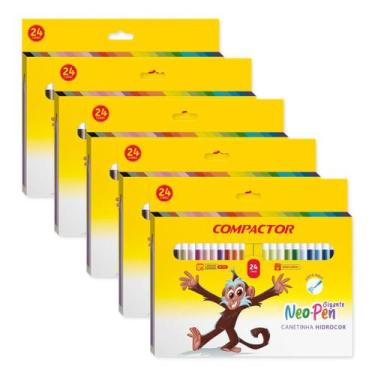 Imagem de Kit 5 caixas de canetinha Gigante Neo-Pen Compactor 2,0 com 24 cores -