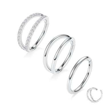 Imagem de PEAKLINK G23 Anel de titânio com nariz duplo para septo 20G/18G/16G Helix Daith Rook Tragus cartilagem concha argola brinco articulado segmento piercing joia para mulheres homens 6 mm a 12 mm
