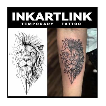 Imagem de INKARTLINK Tatuagens Temporárias, 2 Folhas Grandes, Semipermanentes, À Prova D'Água, Para Festa, Adesivos De Tatuagem Realistas, Sem Adesivo, Duram 1 A Semanas (Leão)