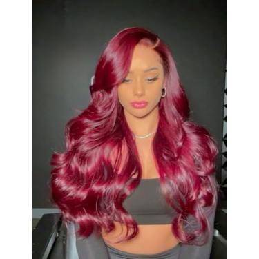 Imagem de NOSTALGIA Peruca Borgonha 99J Sem Cola, Longa, Ondulada, Ruiva, Para Mulheres, 28" Cacheada, Parte Lateral, Cor Vinho, Uso Diário Festas