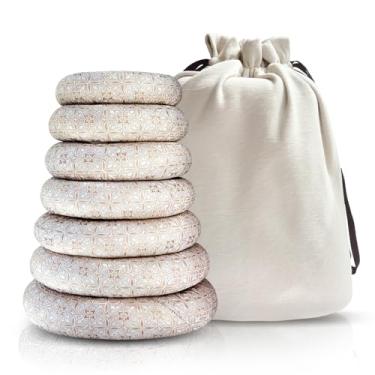 Imagem de UPCEED Conjunto de almofadas de 7 peças para tigelas de canto tibetanas de 15 a 30 cm, almofada redonda de brocado de seda feita à mão para meditação, cura de som e acessórios de tigelas de som de