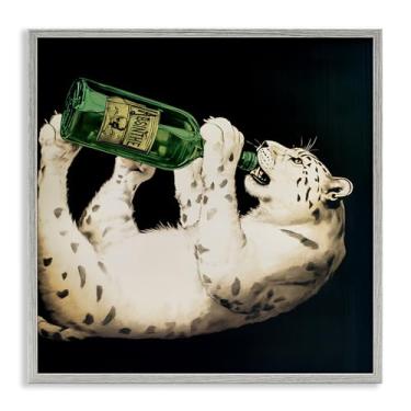 Imagem de Stupell Industries Garrafa de absinto leopardo cinza emoldurada giclée design artístico por Annabelle Hall, 61 x 61 cm