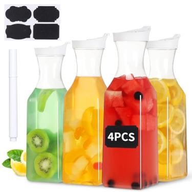 Imagem de Garrafa de plástico de 1,5 l com tampa, 4 peças de recipiente transparente para bebidas ao leite, base quadrada, suporte de suco de água transparente para bar Mimosa