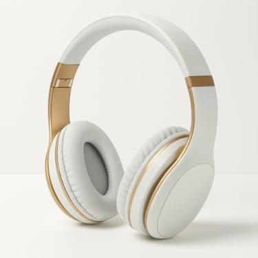 Imagem de Fone de Ouvido Sem Fio Headphone Bluetooth Estéreo Branco Com Dourado