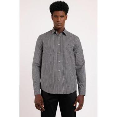 Imagem de Camisa Aramis Slim Tricoline Micro Xadrez Preto Com Cáqui-Masculino