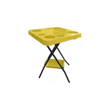 Imagem de Mesa Mesinha Petisqueira Dobrável Portátil Bandeja Churrasco Praia Bar Bares Piscina Área de Lazer (Amarelo)