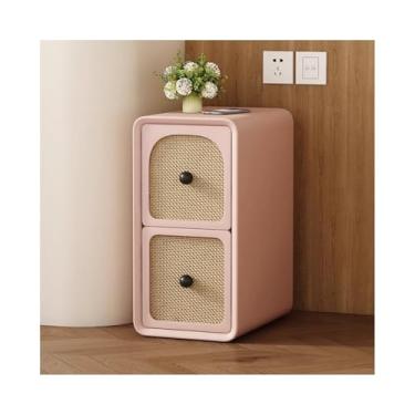 Imagem de Mesa De Cabeceira Moderna Com Espaço De Armazenamento, Mesa De Cabeceira Estreita De Madeira Maciça Com Gavetas Para Dormitório E Áreas Pequenas(Pink,9.8x15.7x19in)