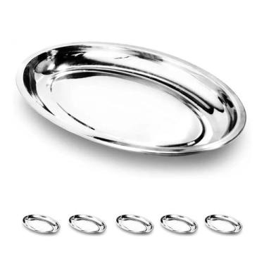 Imagem de 5un Travessa funda oval Inox 24cm Petiscos bar restaurante - Wellmix