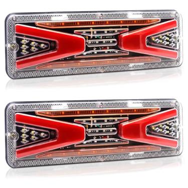 Imagem de Xuzimaoyi 2 peças de luz traseira de freio de seta reversa luzes traseiras de caminhão de LED retangulares de seta para trailer de LED para reboque de caminhão de 12 V (estilo 2) (padrão X)