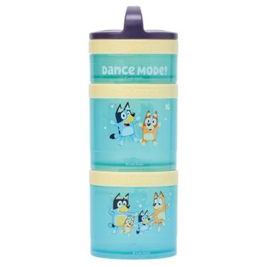 Imagem de Whiskware Recipientes de lanche empilháveis Bluey para bebês, crianças pequenas e crianças, 3 copos empilháveis de lanche para escola e viagens, compatível com porta-copos, azul, bingo, bandit heeler