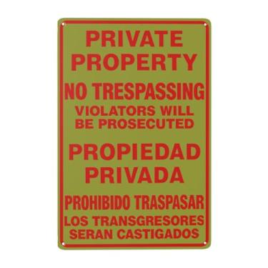 Imagem de Placa de aviso de propriedade privada sem invasão - bilíngue inglês/espanhol sinal de aviso com violadores será processado e proibido traspasar - 30,5 x 20 cm arte de parede de metal durável para uso