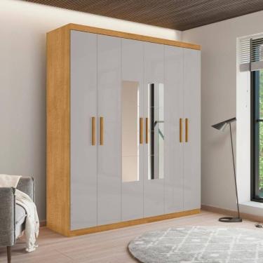 Imagem de Roupeiro 6 Portas Com Espelho Ingá Naturalle Off White