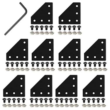 Imagem de Baykailin 10Pcs 3030 Placa De Junta Suporte Canto Em Forma L Conector Extrusão Alumínio Com 5 Furos 50Pcs Porcas T, Parafusos E 1Pcs Chave Para Perfil