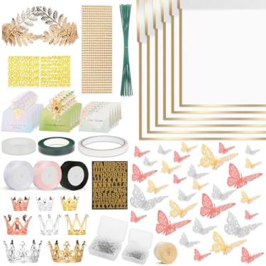Imagem de Kit de papel de embrulho de buquê de flores, 60 folhas de papel branco impermeável, 36 borboletas, 8 coroas, 1 faixa de cabeça, 4 fitas, 15 cartões, 100 alfinetes de diamante, 30 fios florais, 3