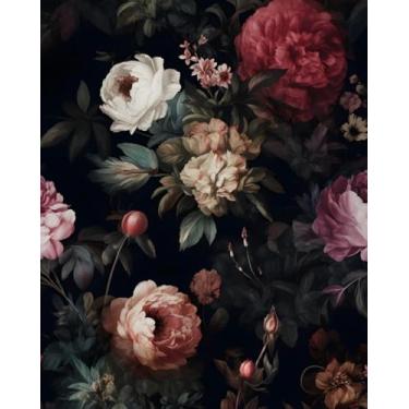 Imagem de XRUIBZI Papel de parede floral escuro vintage boho folha de contato mural de parede rosa vinil impermeável autoadesivo removível para locatário papel de parede 44,5 cm x 998 cm
