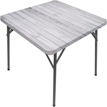 Imagem de CESGFC Toalha de mesa de madeira, estampa de textura de prancha de madeira, borda elástica, capa de mesa de jantar interna/externa, adequada para mesa quadrada de 107 x 106 cm