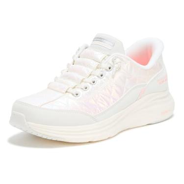 Imagem de Skechers Sport Women's Tênis sem cadarço Vapor Foam Hands Free, Branco/Multi, 42