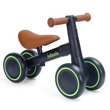 Imagem de INFANZIA Bicicleta De Equilíbrio Para Bebês 12 A 36 Meses, Meninos E Meninas, 1 Ano Idade, Sem Pedal Com Assento Ajustável, Infantil 4 Rodas, Brinquedo Presente Aniversário (Preta)