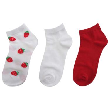 Imagem de Conjunto Meias Soquetes 3 Pares Estampada, Branca e Vermelha Tamanho 27 ao 33 - Basic+