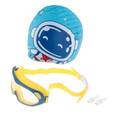 Imagem de simhoa Óculos de natação para crianças, touca de natação à prova d'água, à prova de vazamentos, óculos confortáveis ​​para em piscina, mergulho com, Azul
