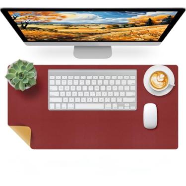 Imagem de Bloss Protetor de mesa de couro vermelho, mouse pad grande, mouse pad de uso de dois lados, tapetes de mesa de escritório, protetor de laptop, impermeável, teclado de mesa de dois lados/bloco de