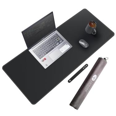 Imagem de CENNBIE Tapete de mesa de couro, 90 x 40 cm, mouse pad XXL, tapete de mesa de feltro estendido, tapete de mesa impermeável para mesas, escritórios e casa (preto)