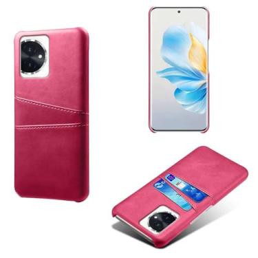 Imagem de Capas Compatível com Honor 100,Caso de couro PU-Tampa de telefone a prova de choque com 2 slots de cartão,Proteção anti-impressão digital e anti-gota-Rose Red