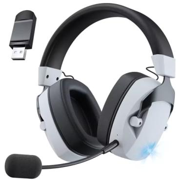 Imagem de Headset Gamer, GIZNIC BL100 PRO Fone Gamer, Fone de Ouvido Sem Fio Para Jogos, Conexão USB e Bluetooth, Microfone Destacável, Design Leve e Confortável - Preto e Branco