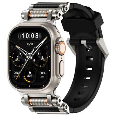 Imagem de TAURI Pulseira projetada para Apple Watch Ultra 2/Ultra 49 mm [Silicone líquido + pulseira de conector de metal de aço inoxidável] para séries 10/9/8/SE2/7/6/SE/5/4/3/2/1 46 mm/45 mm/44 mm/42 mm