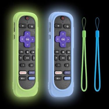 Imagem de Capa de silicone para controle remoto de voz Rok Ultra 2024/Rok Pro/TCL/Hisense, capa lavável à prova de choque Rok Remote com cordão(azul claro + verde brilhante)