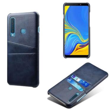 Imagem de Capas Compatível com Samsung Galaxy A9 (2018),Caso de couro PU-Tampa de telefone a prova de choque com 2 slots de cartão,Proteção anti-impressão digital e anti-gota-Blue