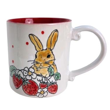 Imagem de Caneca de café de cerâmica de 590 ml para escritório e casa, pintada à mão com alças, caneca de morango fofa, segura para lava-louças, micro-ondas, melhores presentes para mulheres, mães (morangos de