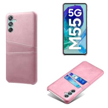 Imagem de Capas Compatível com Samsung Galaxy M55,Caso de couro PU-Tampa de telefone a prova de choque com 2 slots de cartão,Proteção anti-impressão digital e anti-gota-Pink