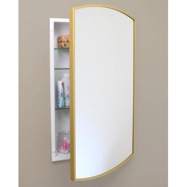 Imagem de Armário de remédios para banheiro retangular com moldura de metal Harper Crescent de 40,6 x 66 cm, espelho arqueado, abertura de parede de 35,5 x 61 cm, aço revestido com pó, prateleiras de vidro