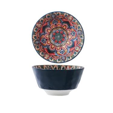 Imagem de Prato de arroz pintado à mão retrô de cerâmica simples e requintada para uso doméstico nórdico - tigela de pedra de 12 cm