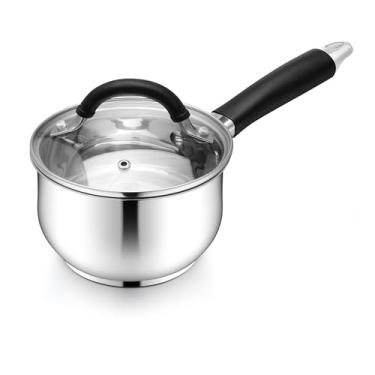 Imagem de E-far Frigideira de 1 litro com tampa, panela pequena de aço inoxidável de base tripla com alça para ficar fresca, panela de cozinha não tóxica, compatível com todos os cooktops, pode ser lavada na