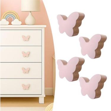 Imagem de 4 Puxadores Borboleta Infantil Gaveta Armário Móveis Quarto - Souvenir