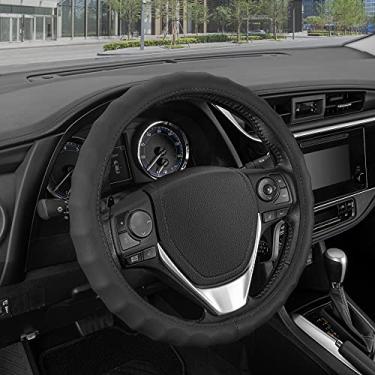 Imagem de Motor Trend Capa/protetor ergonômico para volantes de tamanho pequeno em carros, SUVs, barcos (34,3-36,8 cm) (couro genuíno (preto)