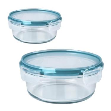 Imagem de Conjunto Kit 2 Potes Vidro Hermético Redondo Marmita Fitness 620ml