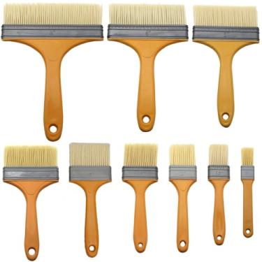 Imagem de Pacote com 9 pincéis de pintura com lascas de cerdas macias, conjunto de pincéis de pintura de parede, verniz, madeira, para móveis, pincéis planos para pintura a óleo, acrílico, 3, 4, 10, 10, 15, 10