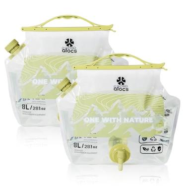 Imagem de Alocs Pacote com 2 sacos dobráveis para garrafas de água, 2,1 galões, bolsa de armazenamento de água de torneira dupla, recipiente de água livre de BPA para acampamento, caminhada e emergência